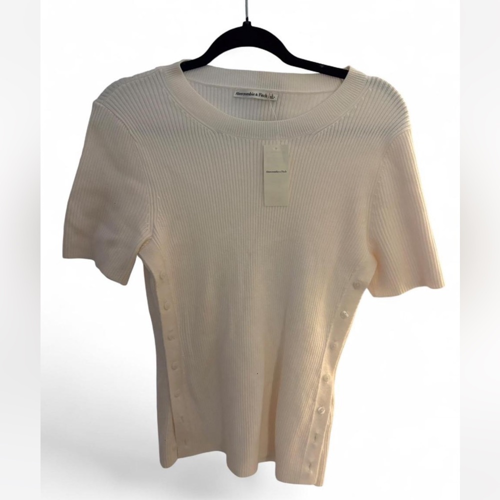 Abercrombie & Fitch Cream Ribbed Short Sleeve Top